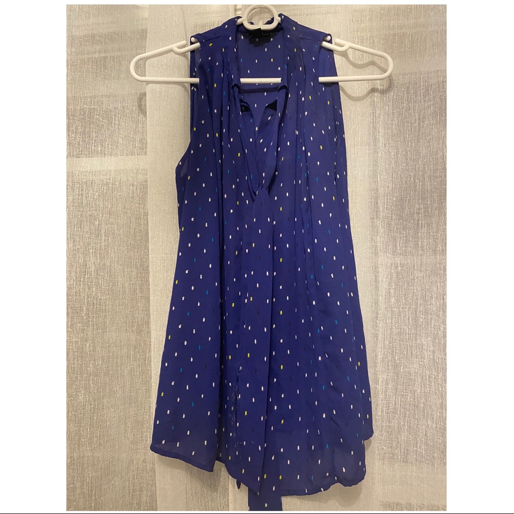 Worthington Blue Tie Neck Blouse